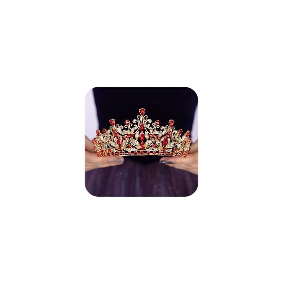 8364 Red Crystal Wedding Tiara Royal Princess Rhinestone Queen Crown